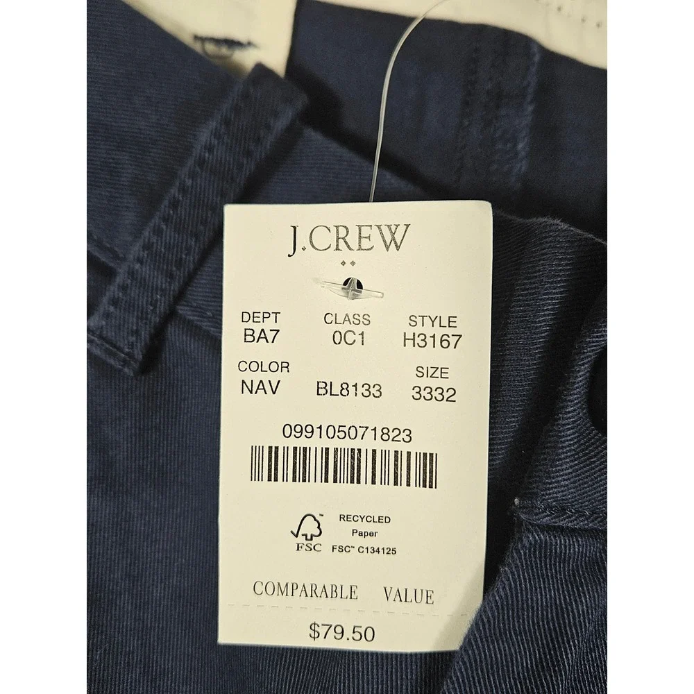 J.Crew Flex Slim Fit Chino Pants Mens 33x32 Navy Blue Stretch Cotton H3167 NEW